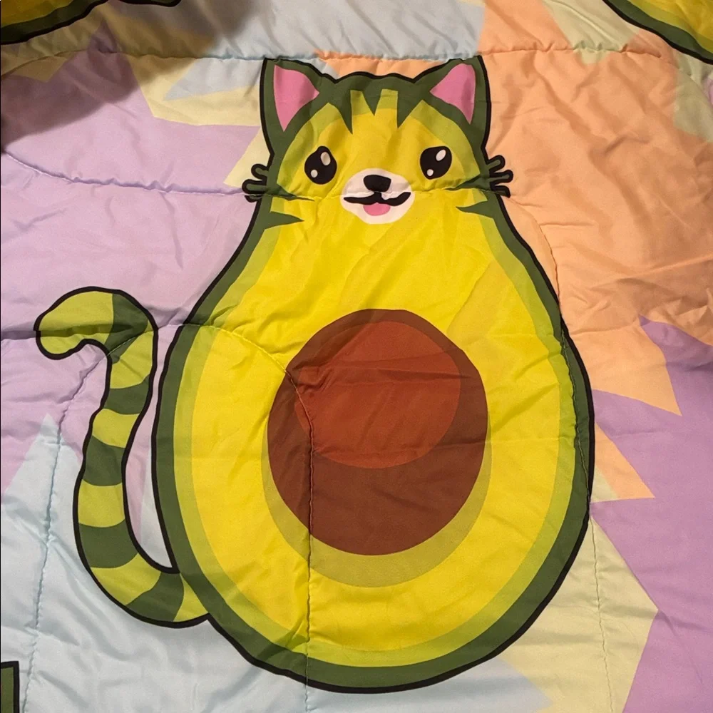 Colorful Avocado Cat Full Size Comforter and Sheet Set
